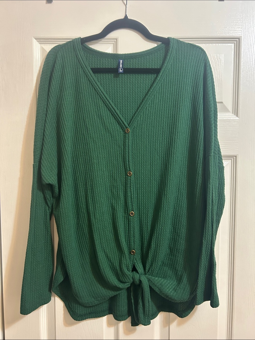 Button-Front Green Tie-Hem Top by Unknown
